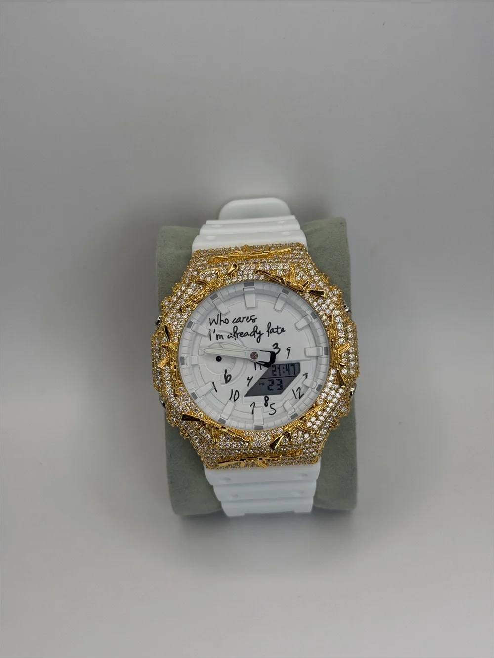 Casio White Watch with Gold Crystal Bezel